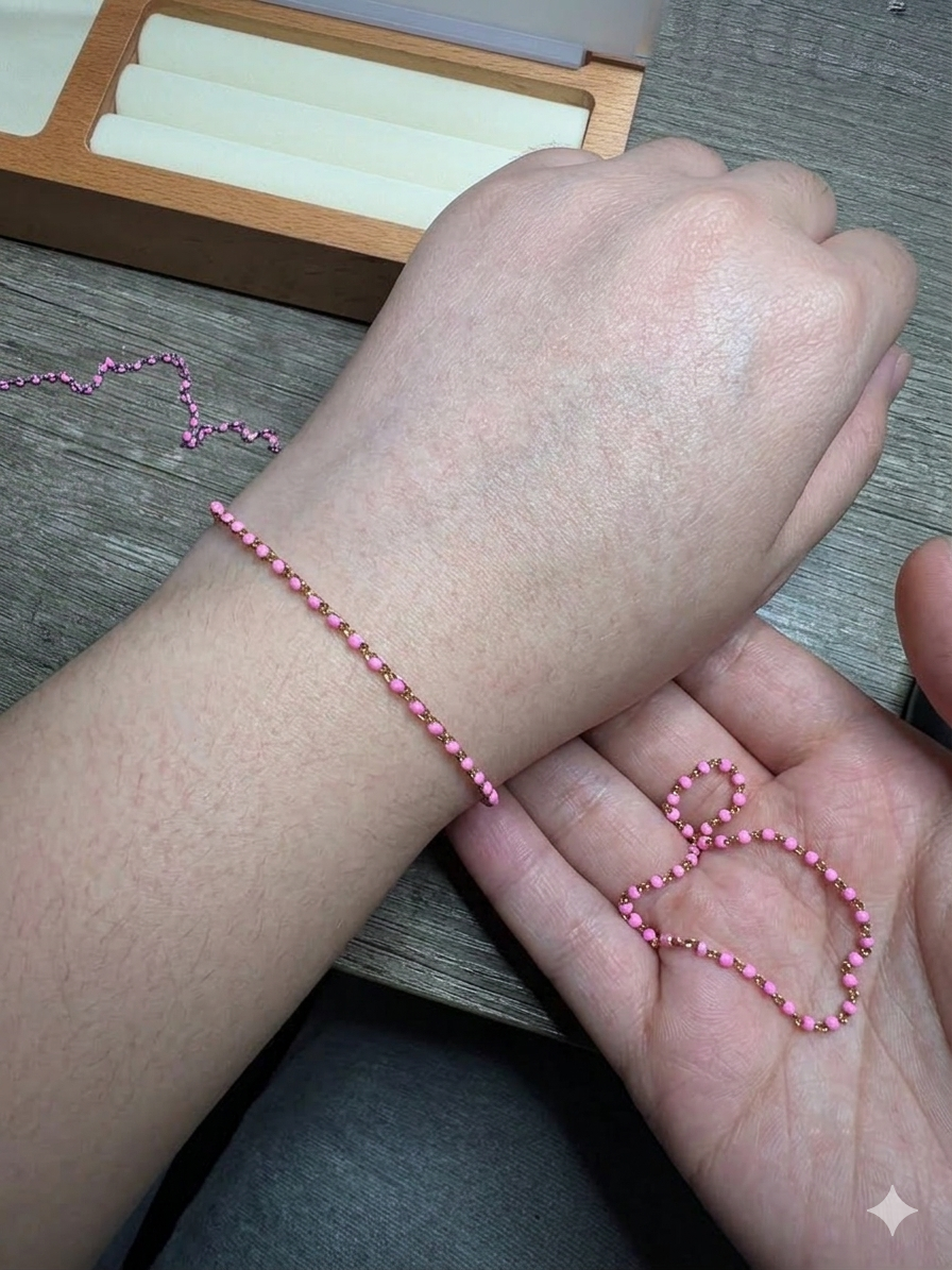 Gold SS Enamel Pink Bracelet
