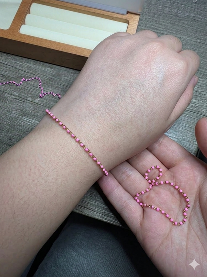 Gold SS Enamel Pink Bracelet