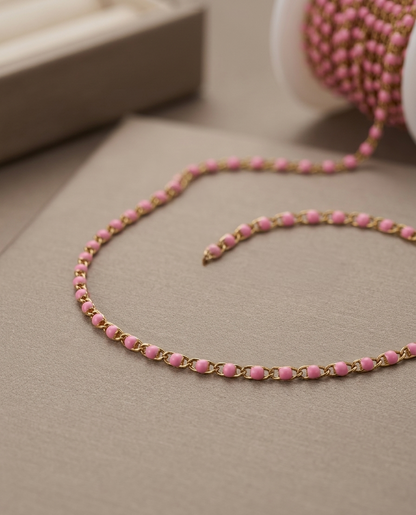 Gold SS Enamel Pink Bracelet
