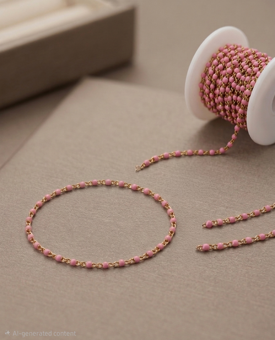 Gold SS Enamel Pink Bracelet