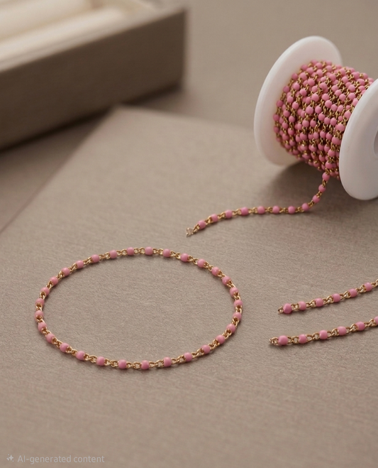 Gold SS Enamel Pink Bracelet